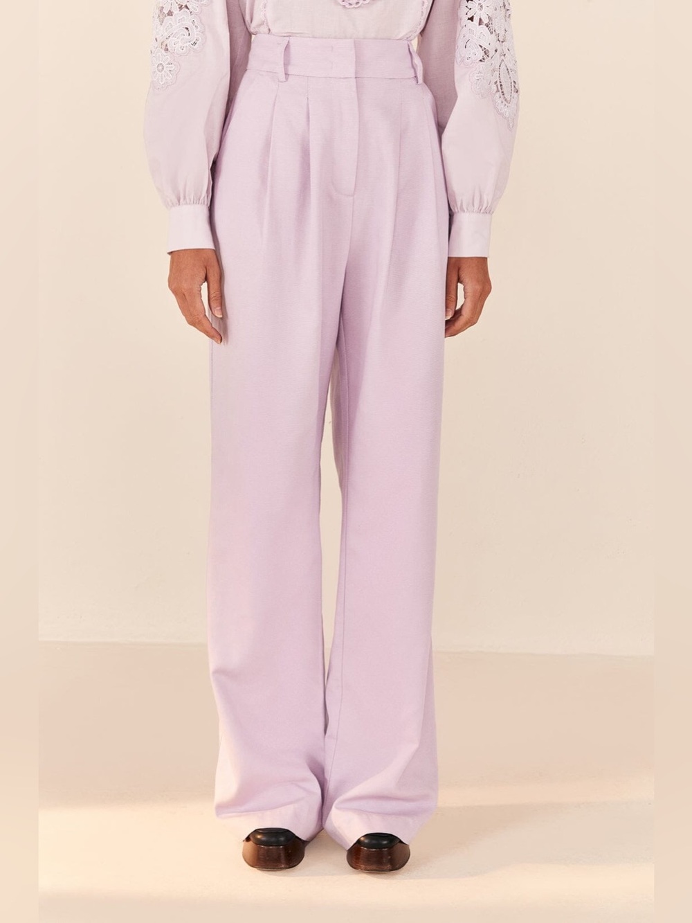 Farm Rio High Waisted Wide-Leg Trouser Pants in Light Lilac Size Small Pastel